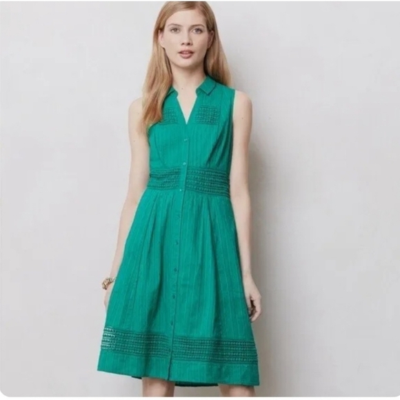 Maeve Dresses & Skirts - Anthropologie Maeve Swiss Dot Lace Crochet Shirt Dress Sleeveless Button Up Sz 6